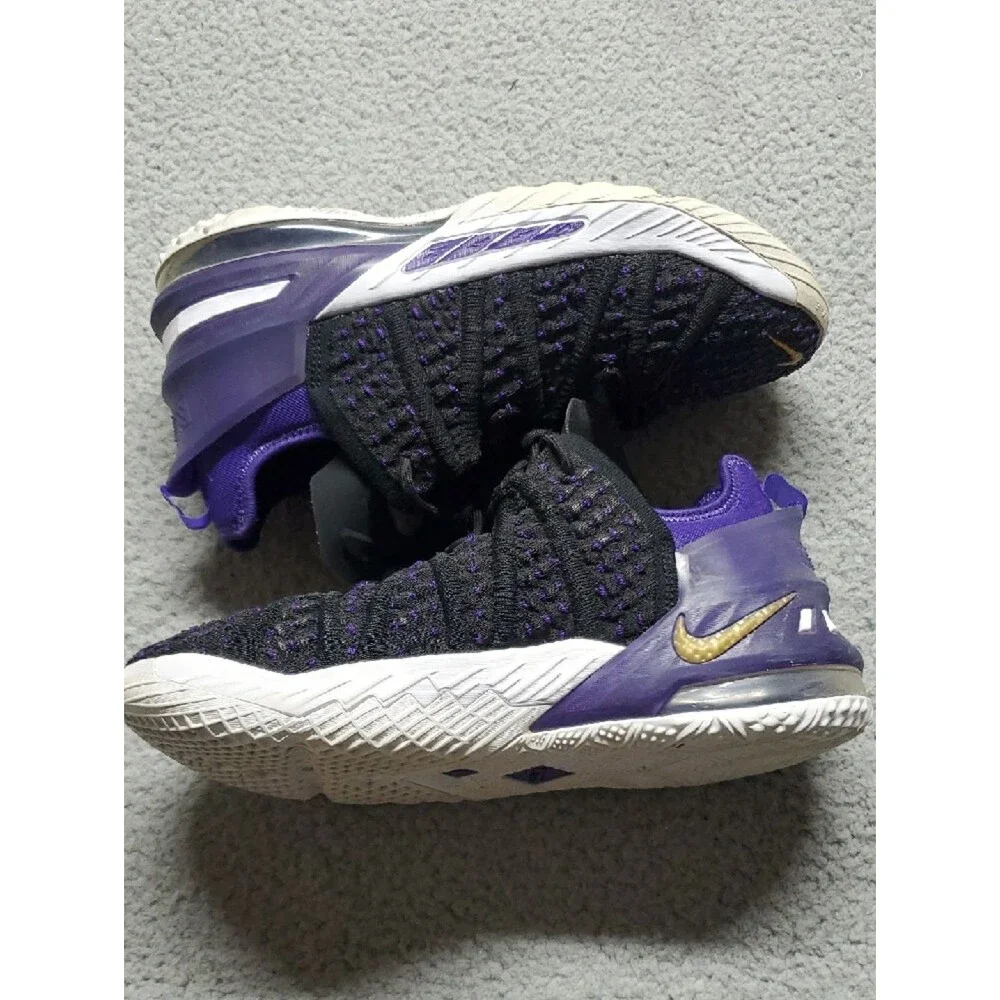 Nike Lebron James Black and Purple Athletic Shoes with Gold Accent Size 6Y